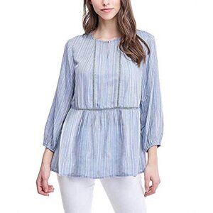 Fever Blue & White Striped Pleasant Plus Size Blouse, Blue Whistler's XXL